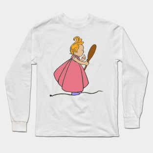 Cute little ginger girl red dress looking in mirror Long Sleeve T-Shirt